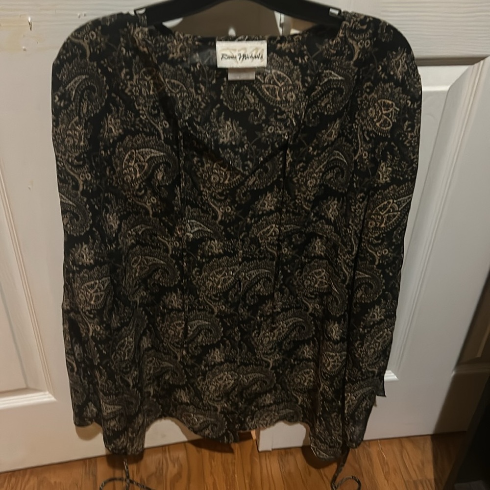 Renee Michaels Women’s Black and Brown Paisley Long-Sleeve Blouse 14